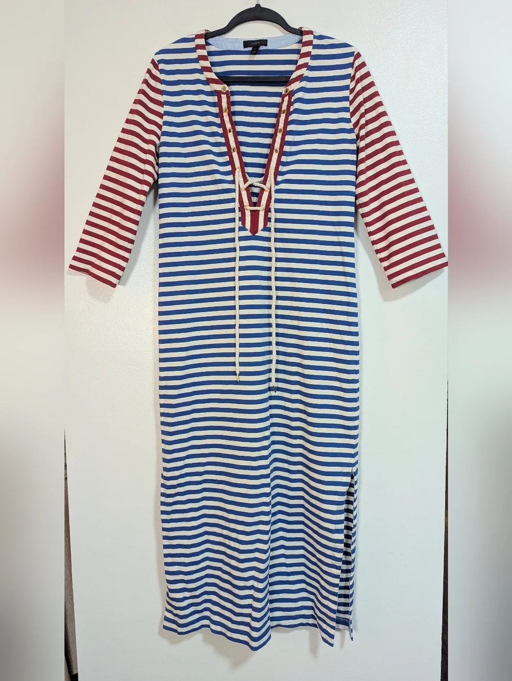 J.Crew Nautical Striped‎ Lace Up Maxi Dress | Red White & Blue Size Medium